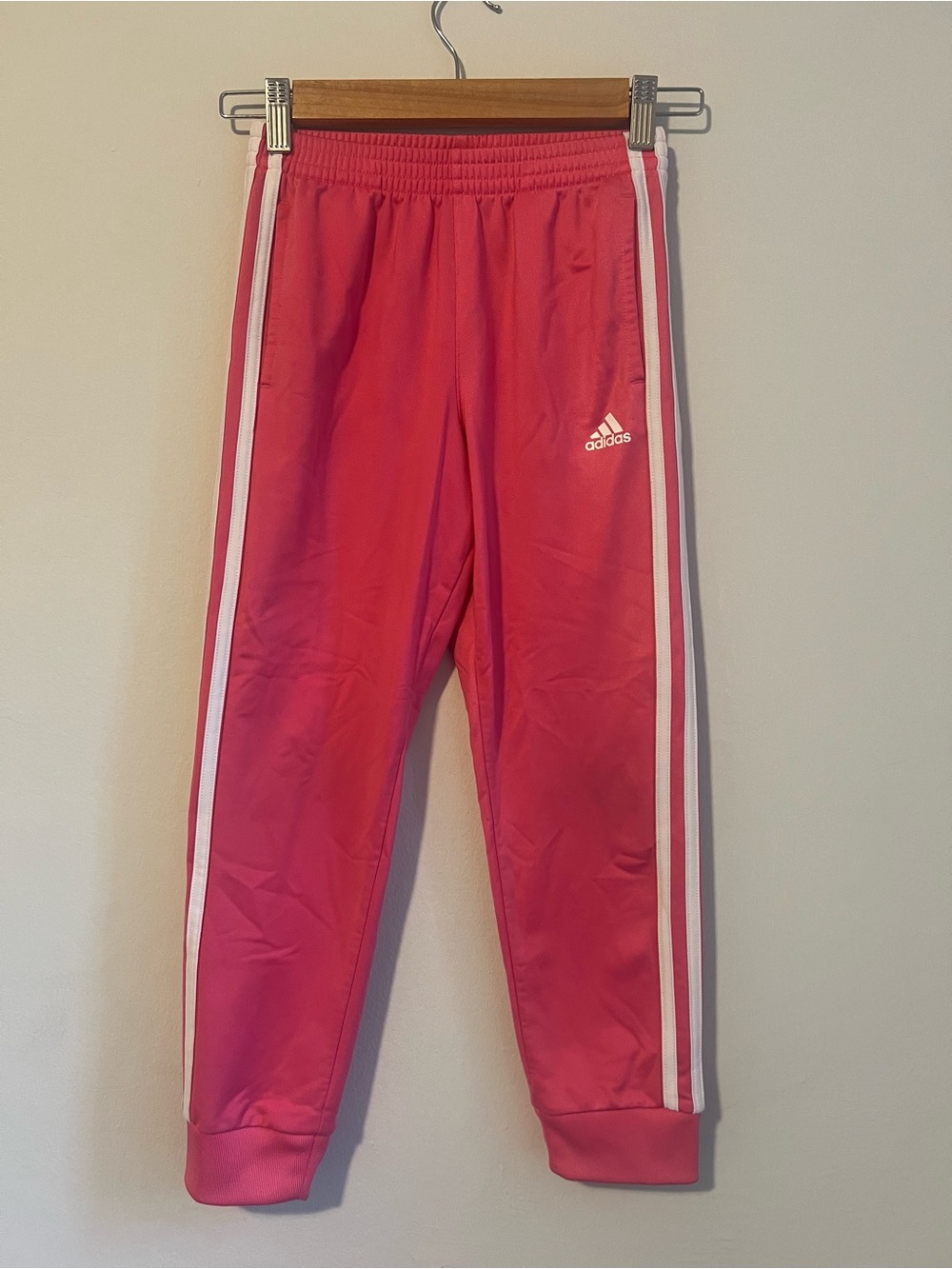 adidas Kids Pink Joggers with White Side Stripes
